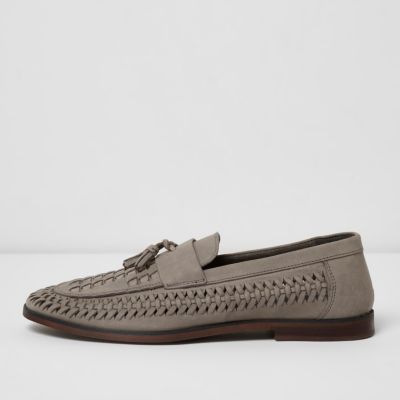 Grey woven leather loafers